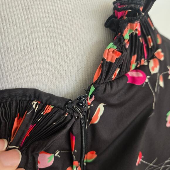 Vintage 70s Whimsigoth Dress Victor Costa Black Victorian Ruffle Women Medium - Picture 9 of 14